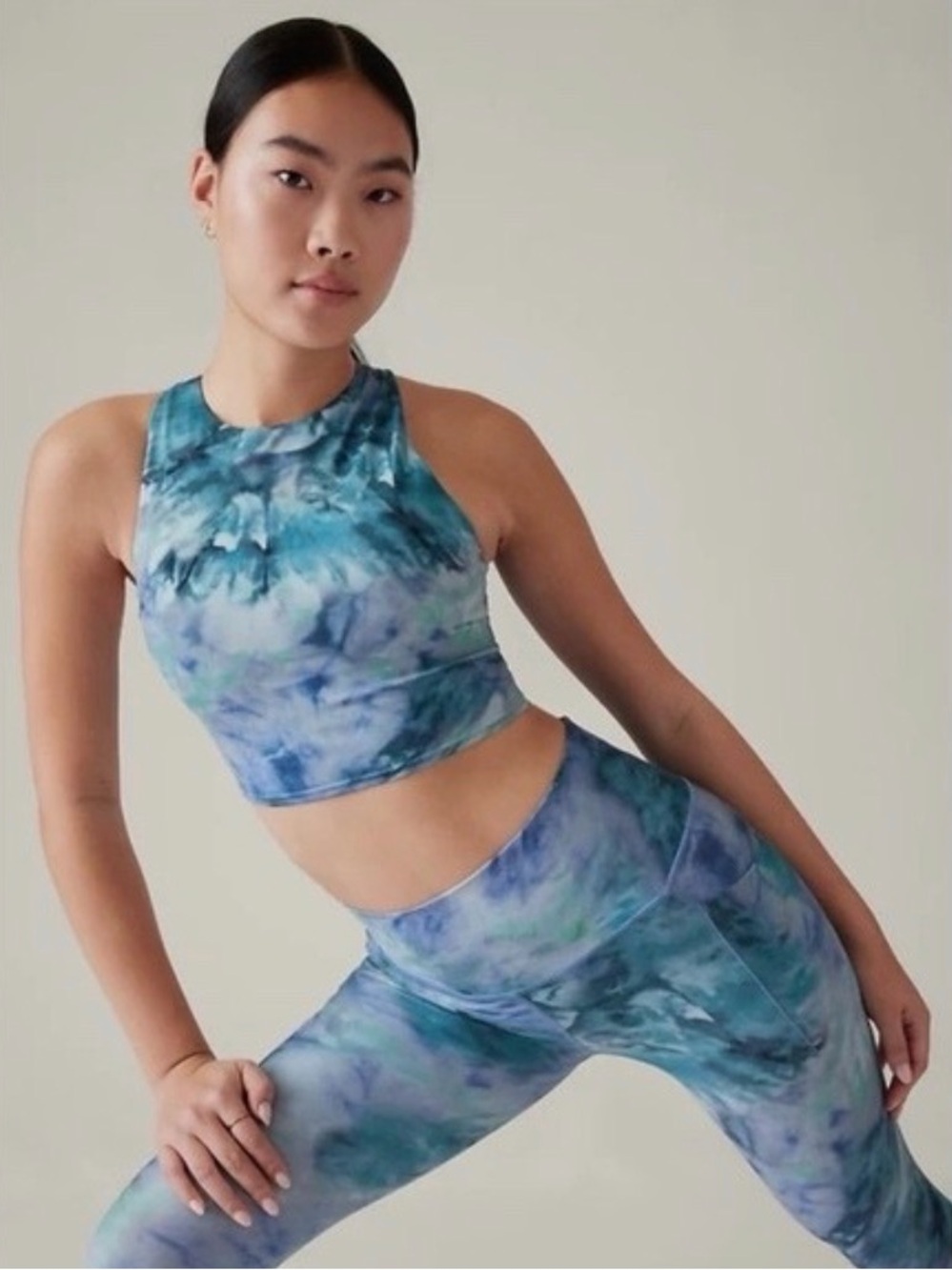 Athleta Girl XL/14 Blue Teal Tie Dye Longline Sports Bra Top